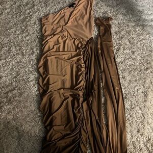 JLUXLABEL Bronze One-Shoulder Dress